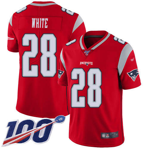 New England Patriots Football #28 100th Season Inverted Legend Limited Red Men James White NFL Jersey->new england patriots->NFL Jersey